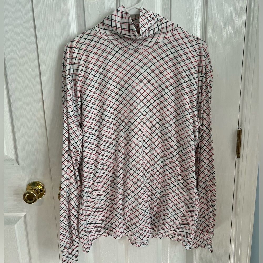 Bobbie Brooks‎ Womens Large Cotton White Multicolor Plaid Long Sleeve Turtleneck